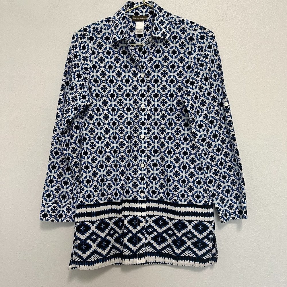 Tommy Bahama Shirt/Dress Navy Black White Batik Print Women's XS